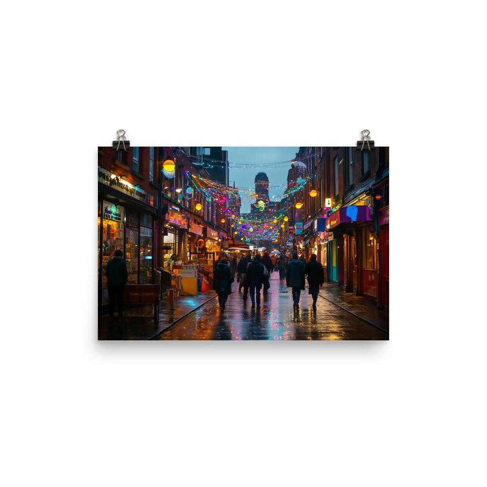Manchester Evening Street Lights Stroll Poster - Oh Posters