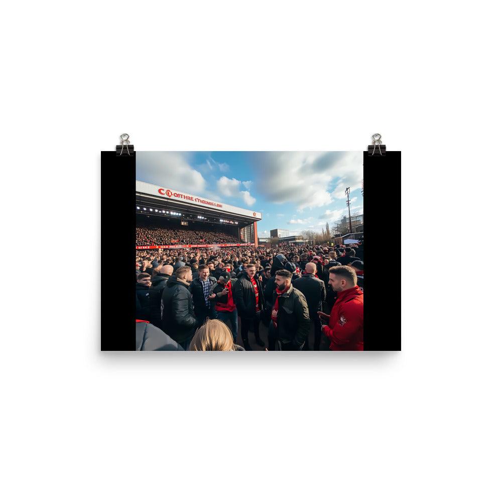 Manchester Football Fan Gathering Atmosphere Vibrant Crowd Scene Poster - Oh Posters
