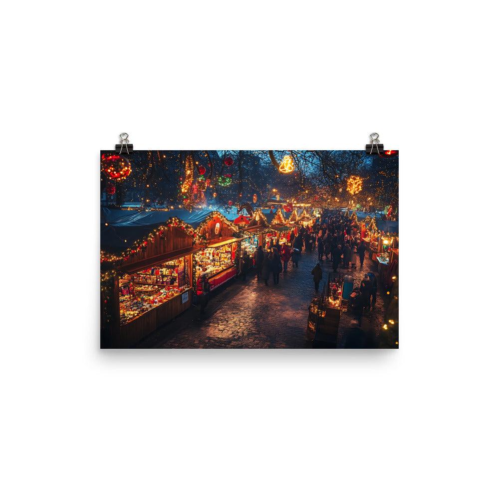 Manchester Christmas Market Illuminated Holiday Scene Poster - Oh Posters