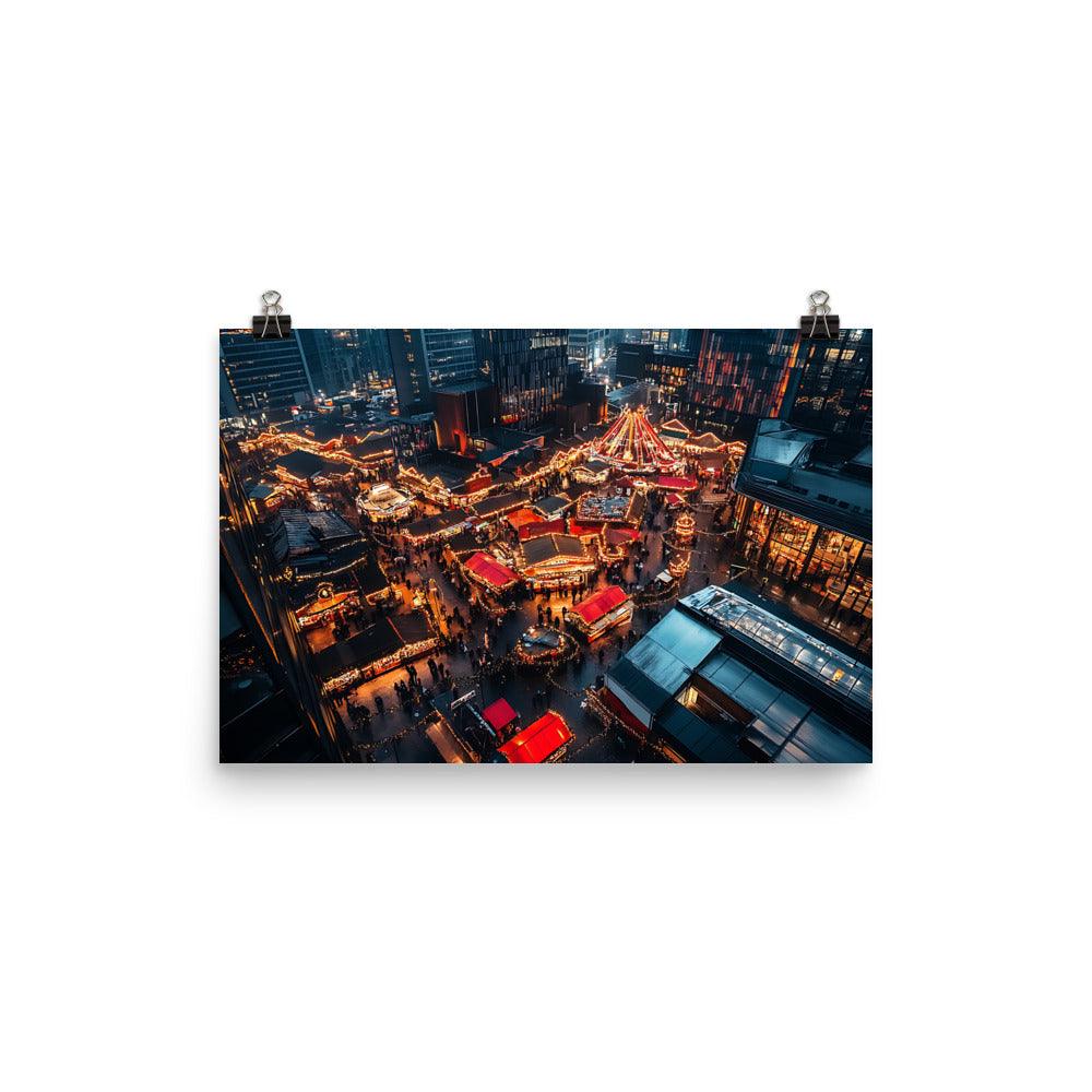 Manchester Christmas Market Night Lights Aerial View Poster - Oh Posters