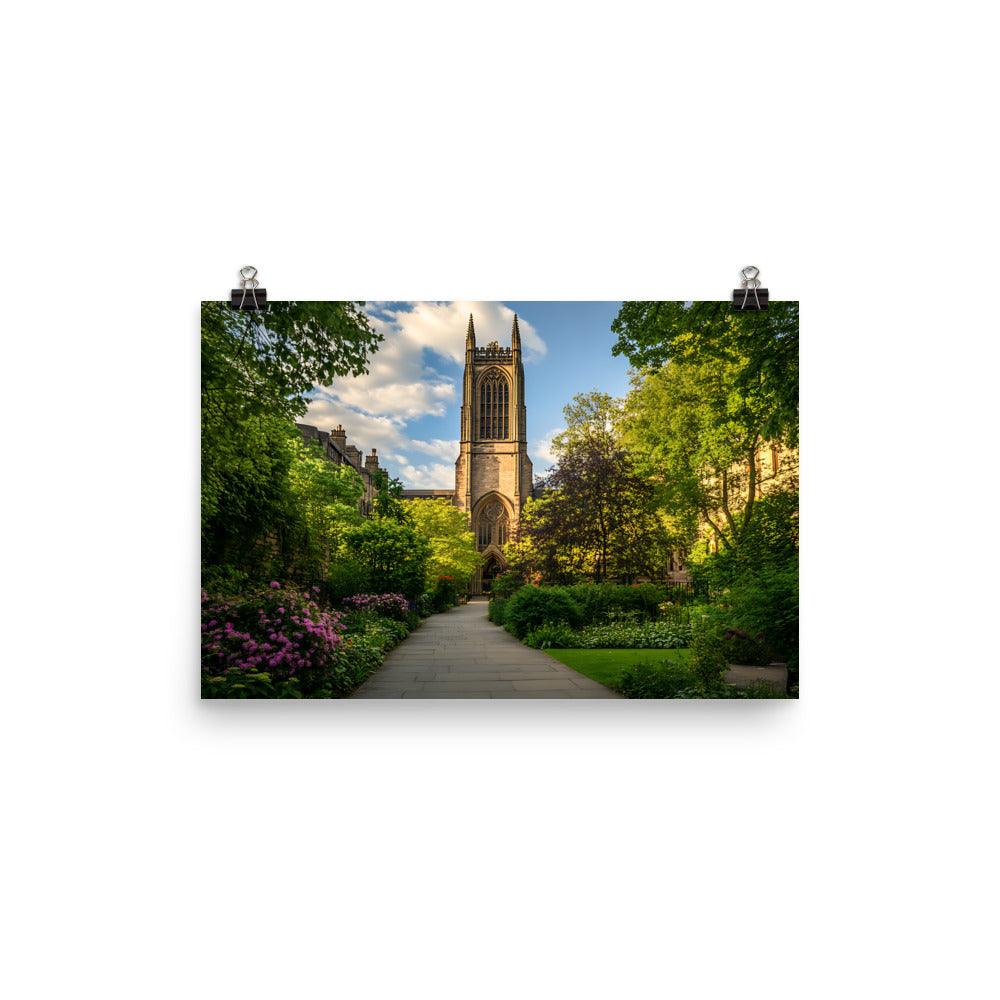 Manchester Cathedral Amidst Lush Gardens Poster - Oh Posters