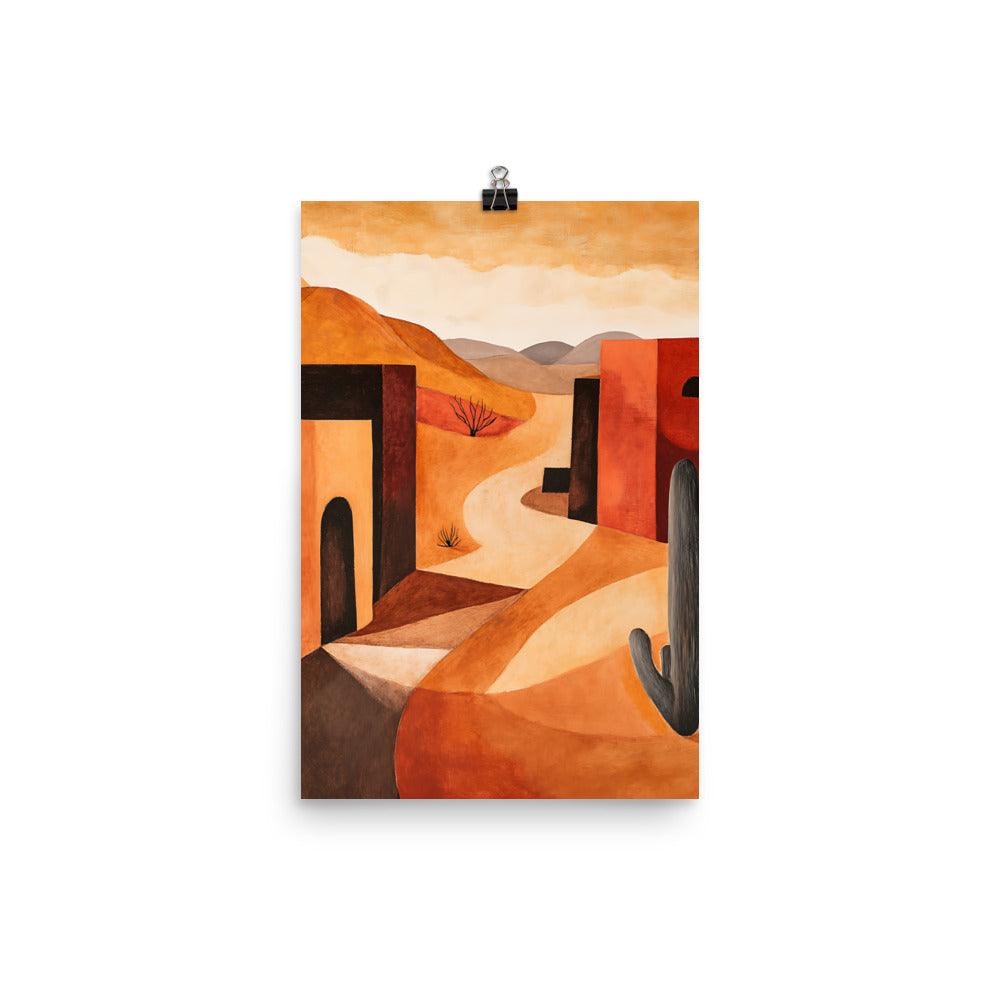 Boho Desert Landscape with Cactus and Adobe Houses Poster - Oh Posters