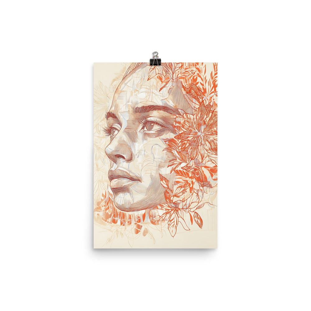 Boho Floral Portrait with Intricate Lines and Subtle Patterns Poster - Oh Posters