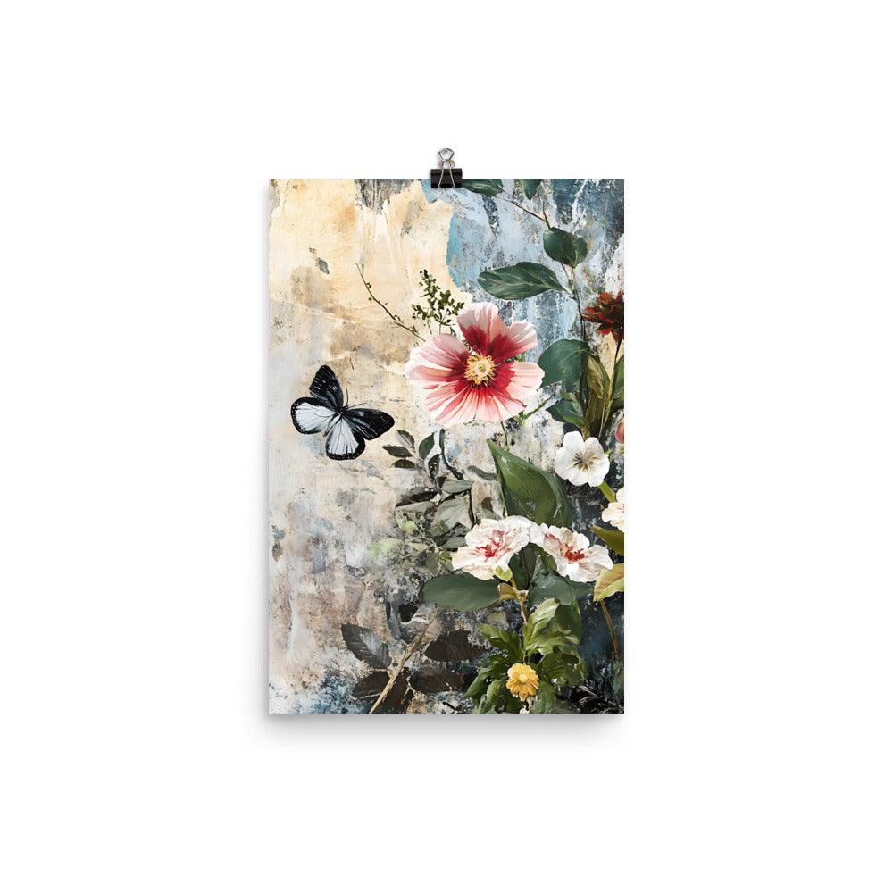 Boho Floral Serenity with Butterfly and Blooms Poster - Oh Posters