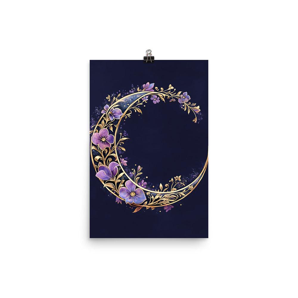 Boho Floral Crescent Moon Art Poster - Oh Posters