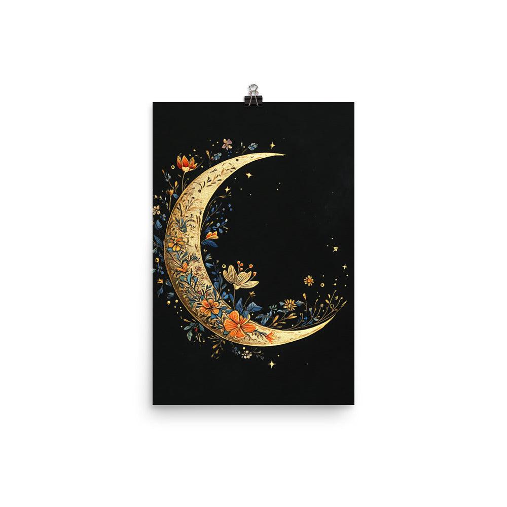 Boho Crescent Moon Floral Art Poster - Oh Posters