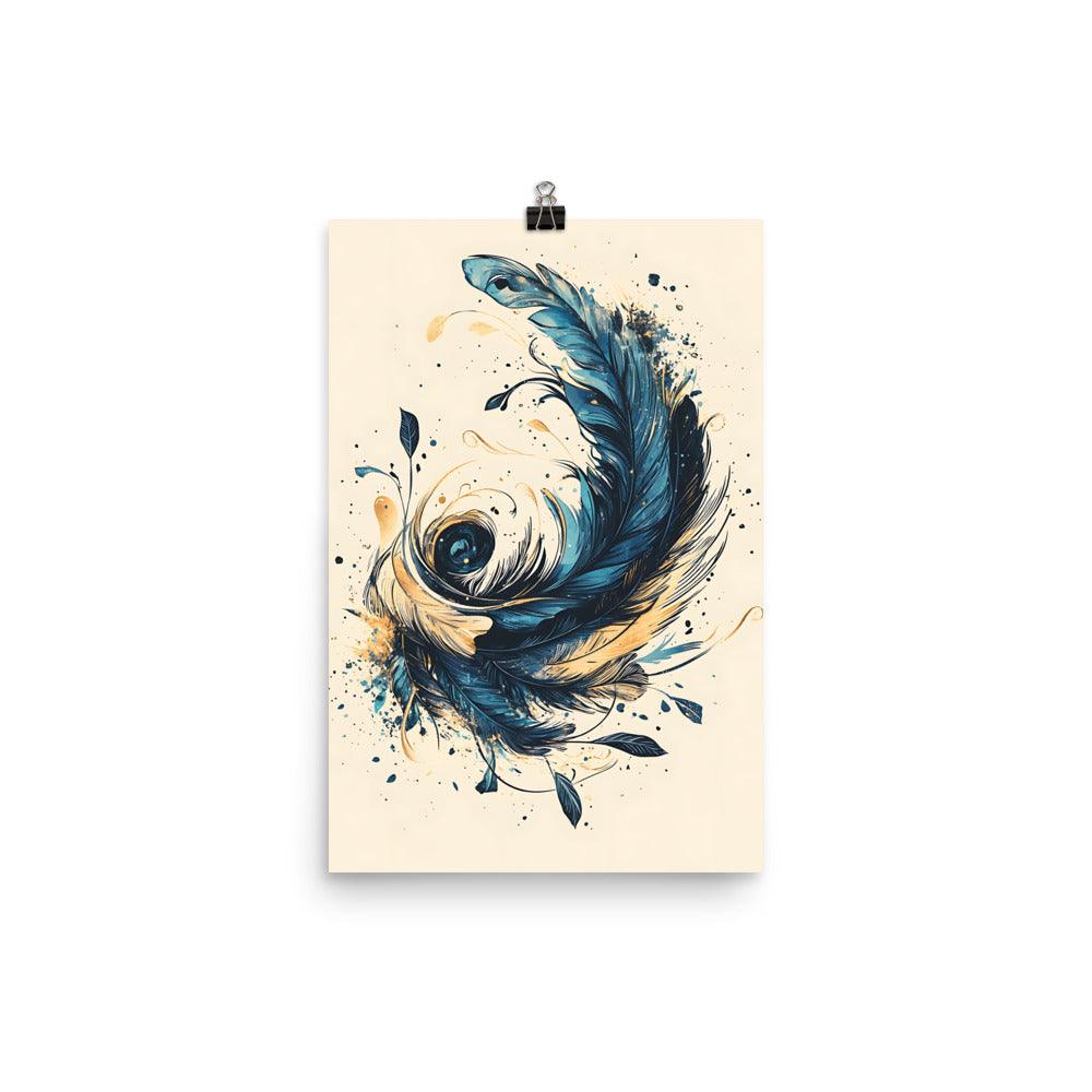 Boho Feather Swirl with Leaves Poster - Oh Posters