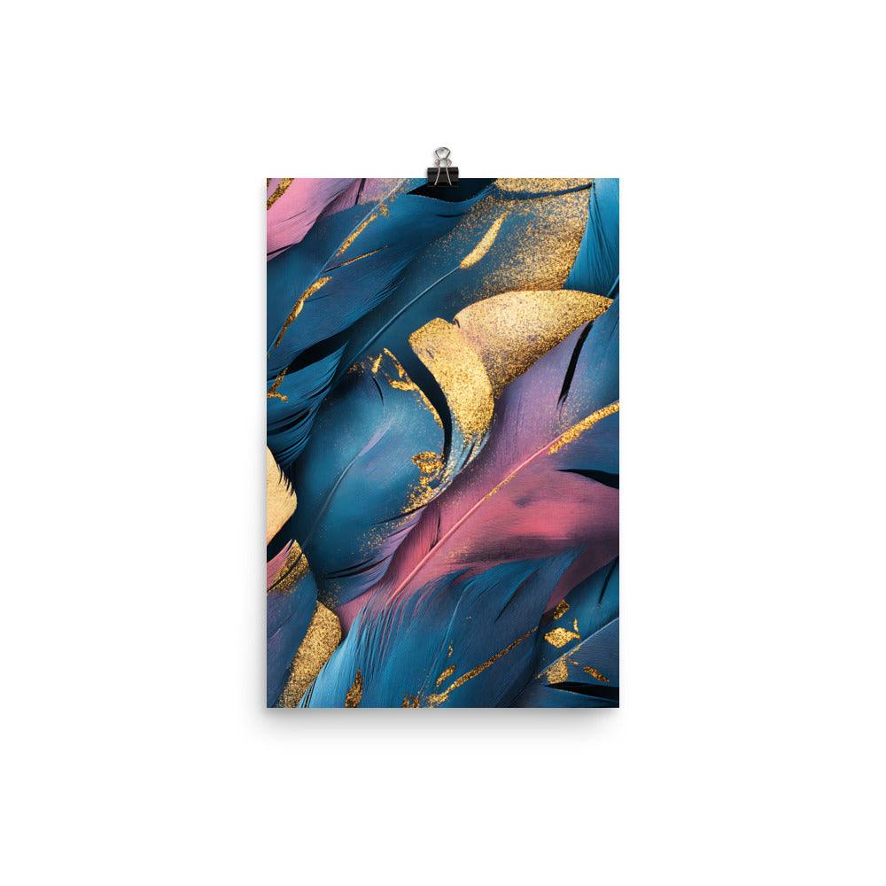 Boho Feather Vibes with Gold and Blue Hues Poster - Oh Posters