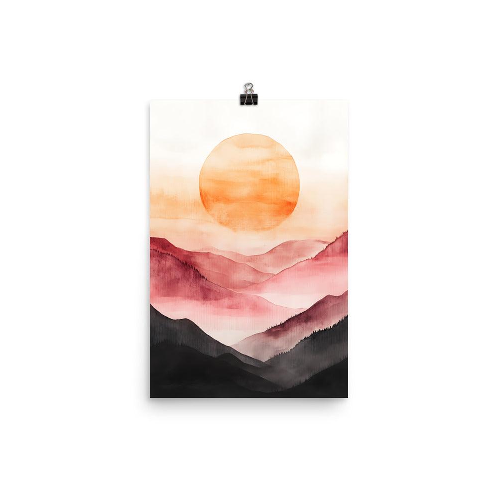 Boho Sunset Over Misty Mountains with Warm Hues Poster - Oh Posters
