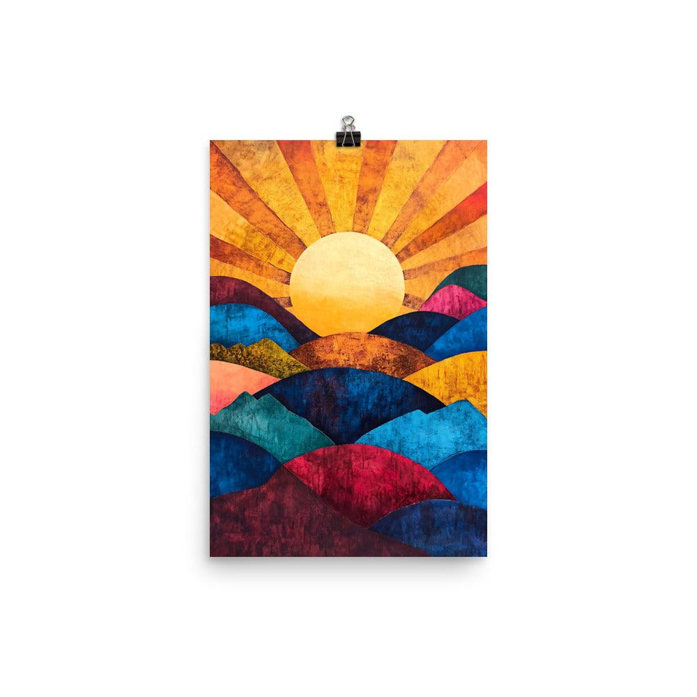 Boho Sunset Over Colorful Hills Poster - Oh Posters