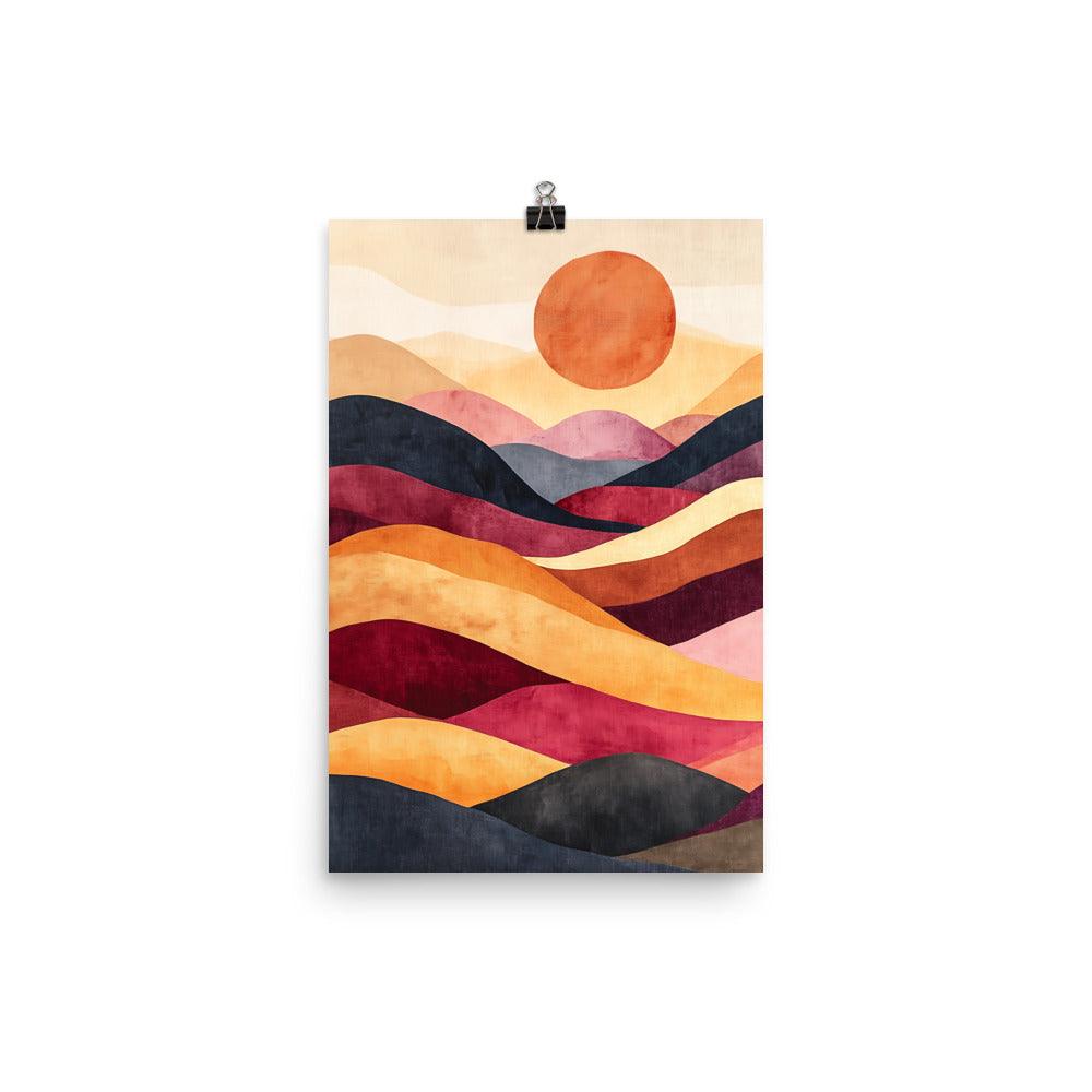 Boho Sunset Over Colorful Hills Poster - Oh Posters