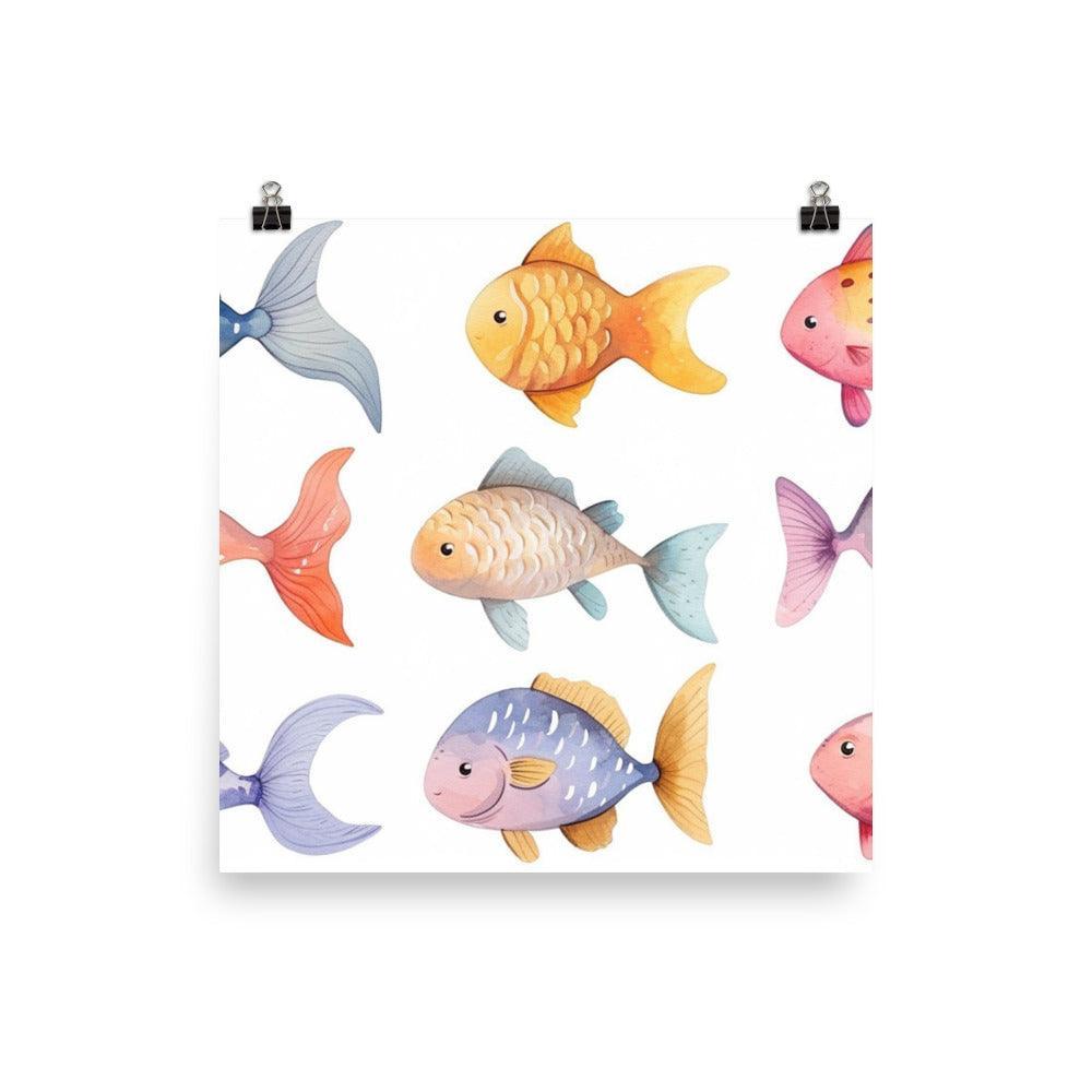 Pastel Watercolor Fish Collection for Nursery Children Kids Art Poster - Oh Posters