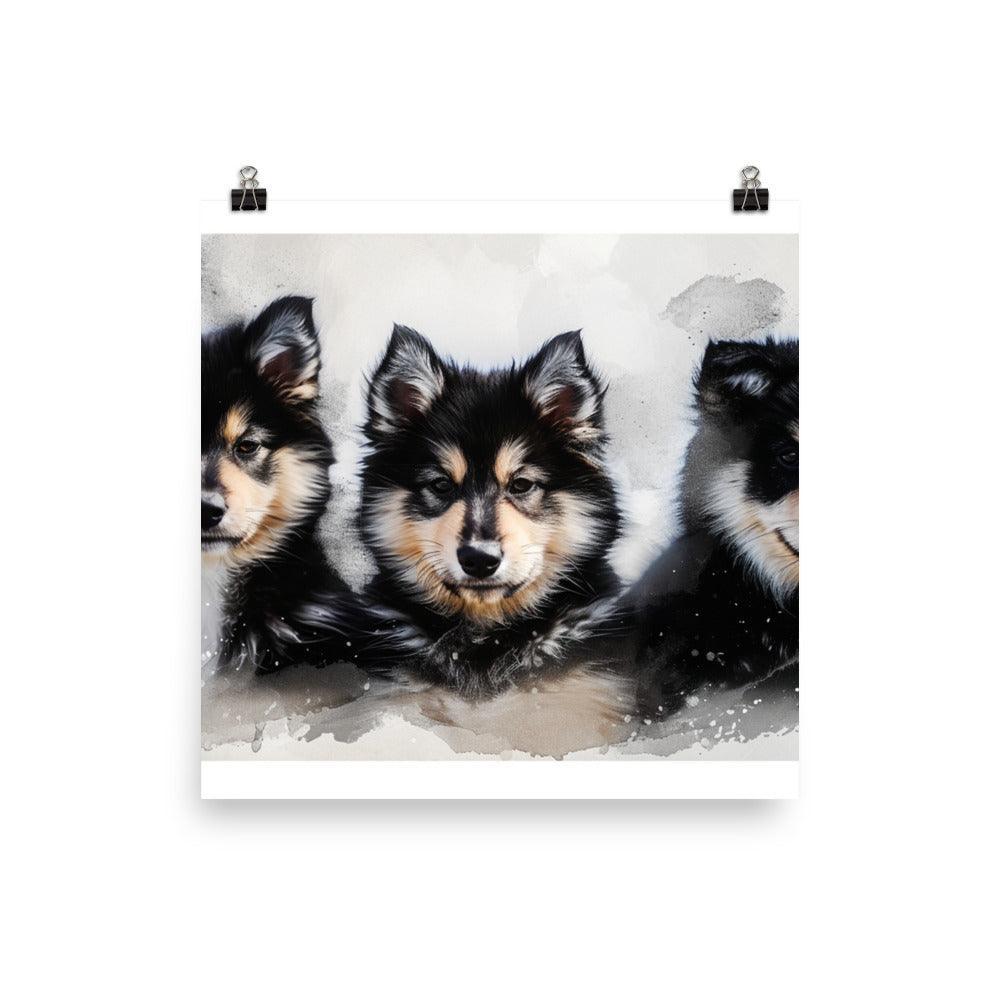 Finnish Lapphund Trio Watercolor Splash Art Poster - Oh Posters