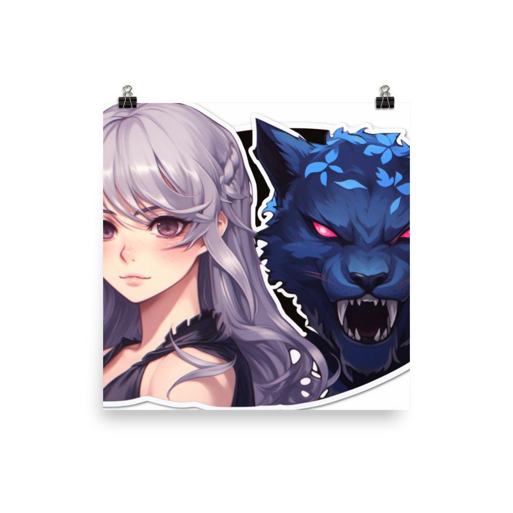 Fierce Companion Anime Girl and Wolf Poster - Oh Posters