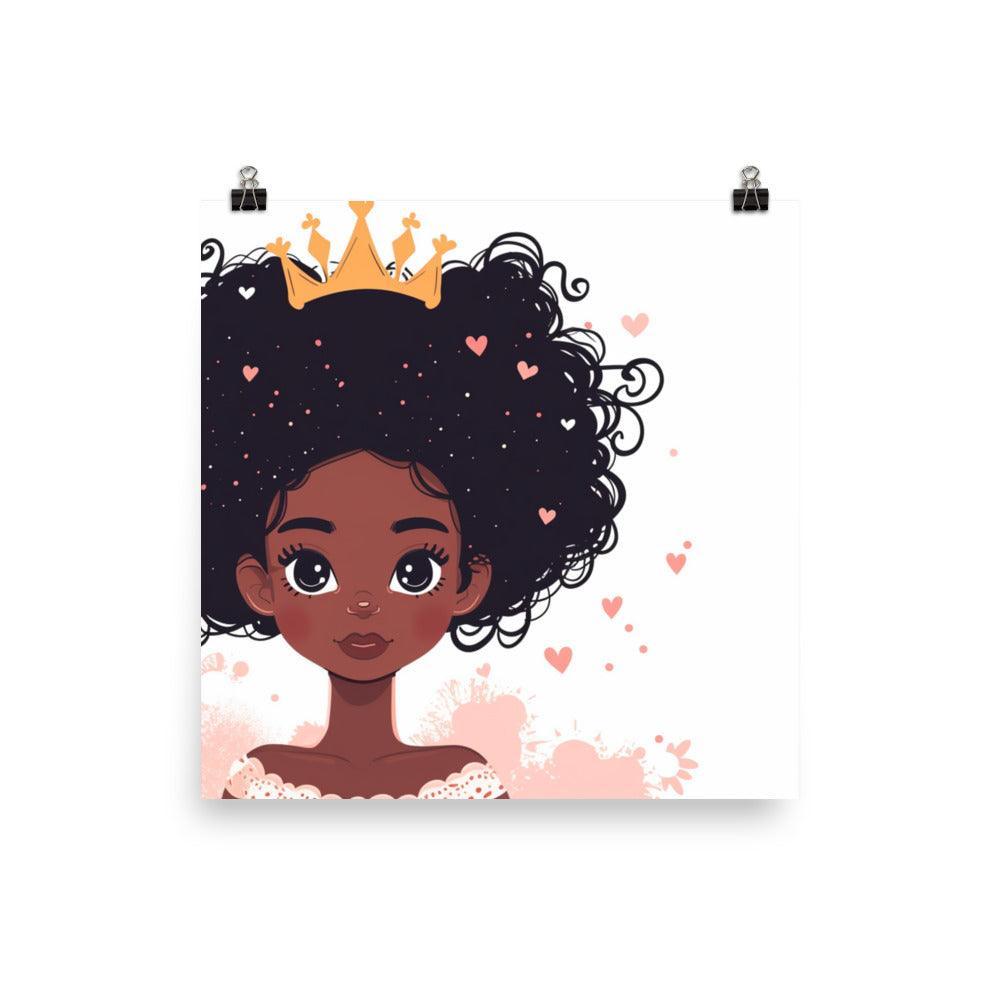 Crowned Black African Princess Heart Accents Character Poster - Oh Posters