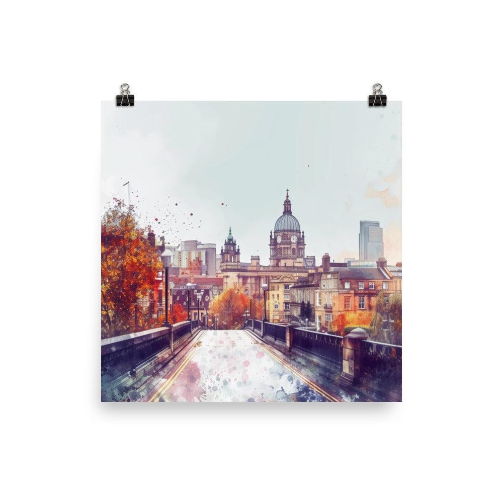 Leeds Autumnal Watercolor Cityscape Poster - Oh Posters