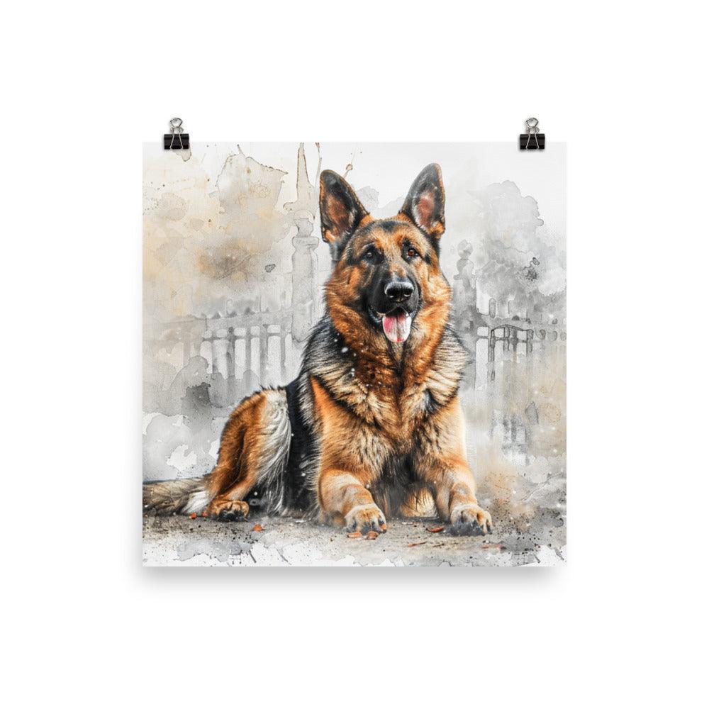 German Shepherd Watercolor Splash Art Poster - Oh Posters