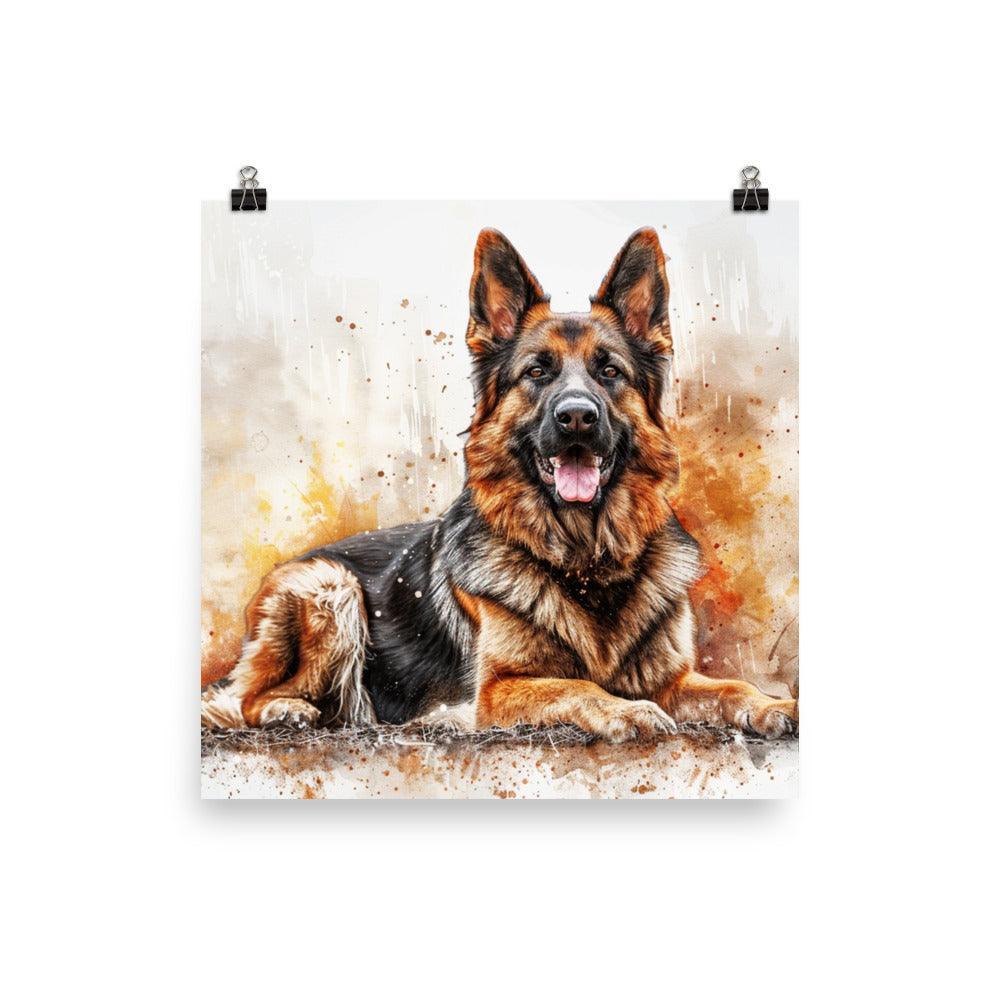 German Shepherd Watercolor Stance Poster - Oh Posters