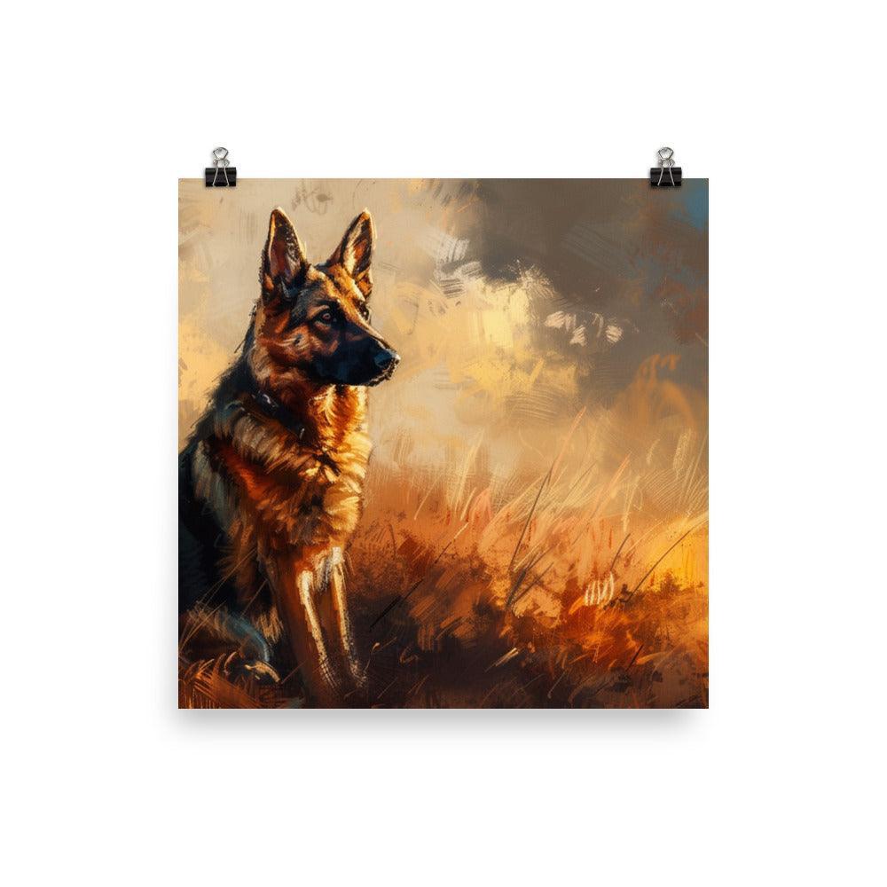 German Shepherd Sunset Silhouette Art Poster - Oh Posters