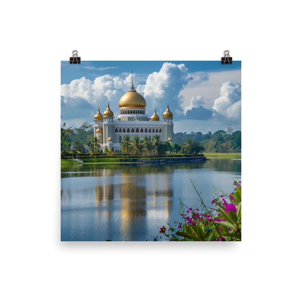 Brunei Sultan Mosque Lake View Photography Poster - Oh Posters