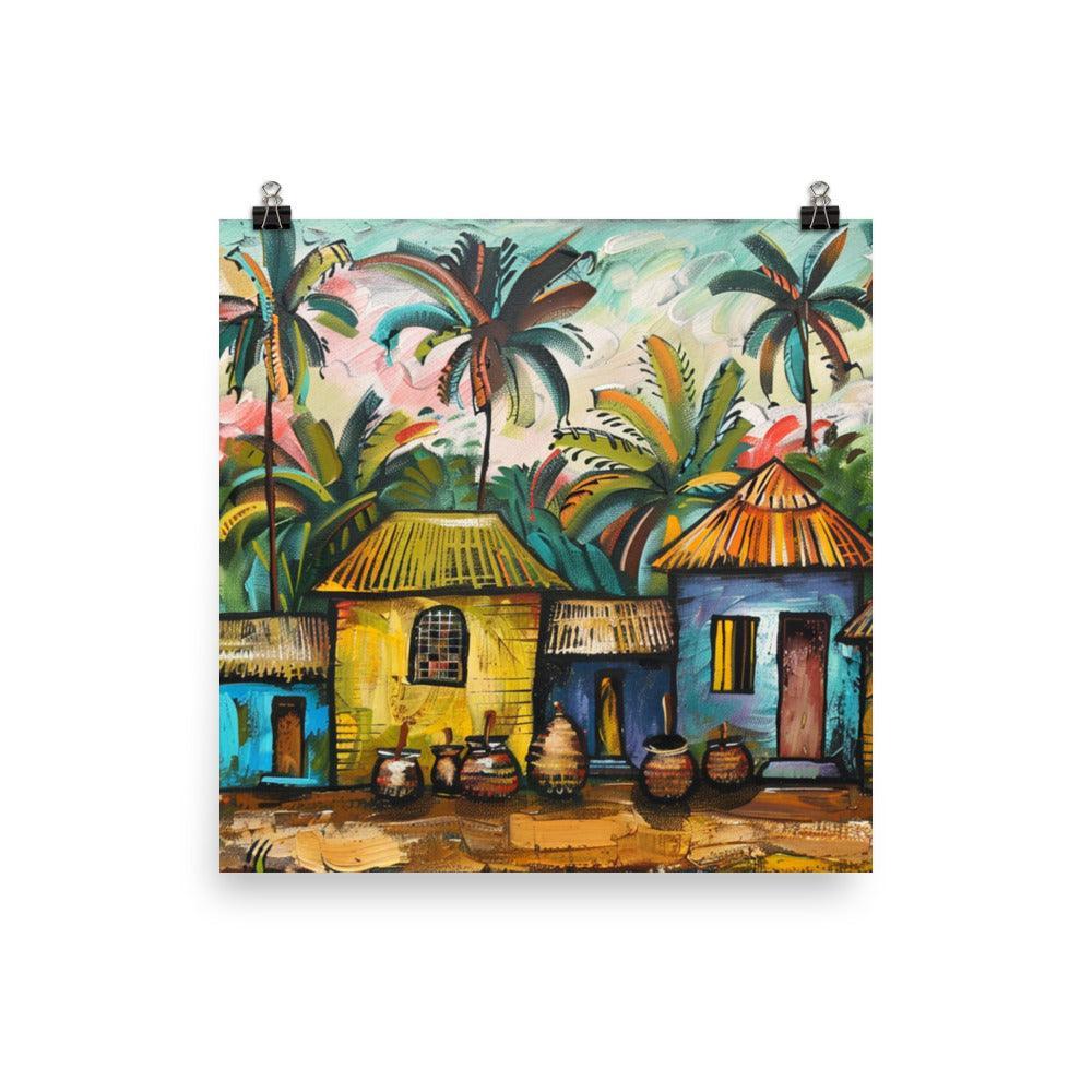 Congo Colorful Village Huts Tropical Art Poster - Oh Posters