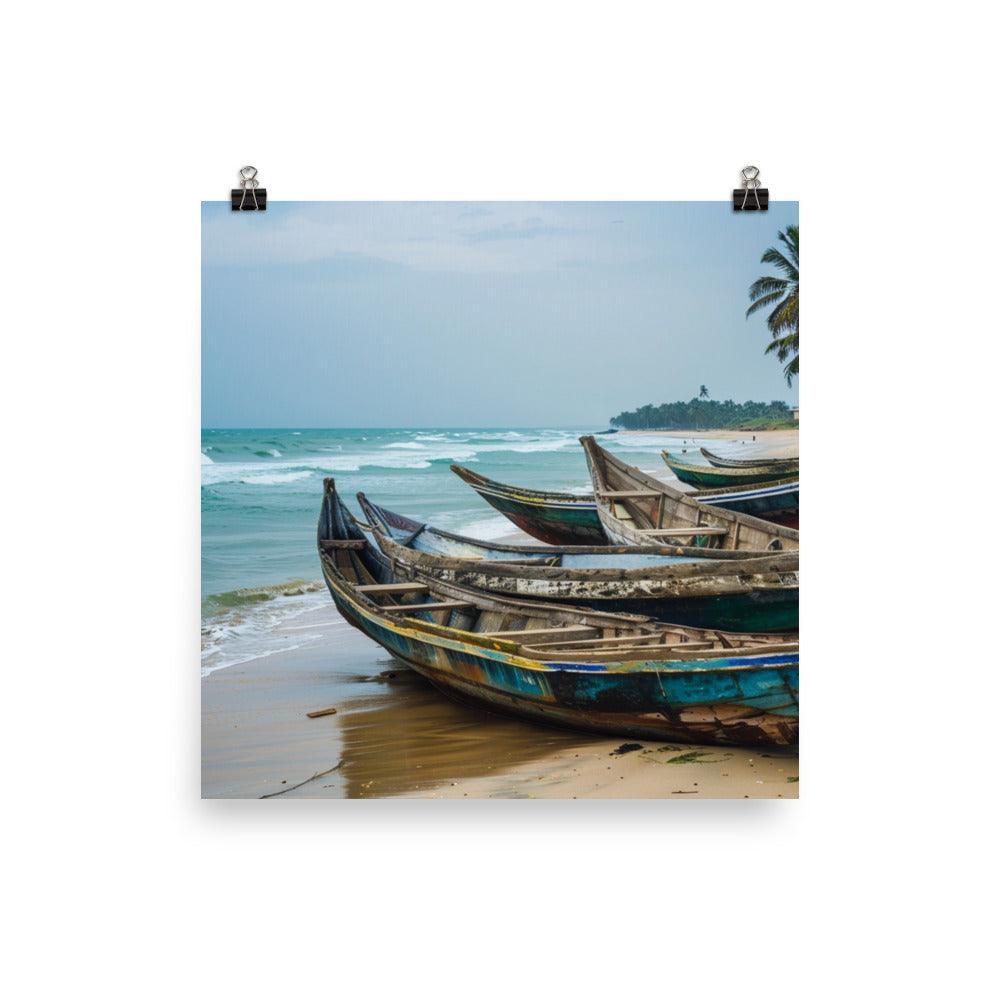 Ghana Traditional Fishing Boats Beach Scene Poster - Oh Posters