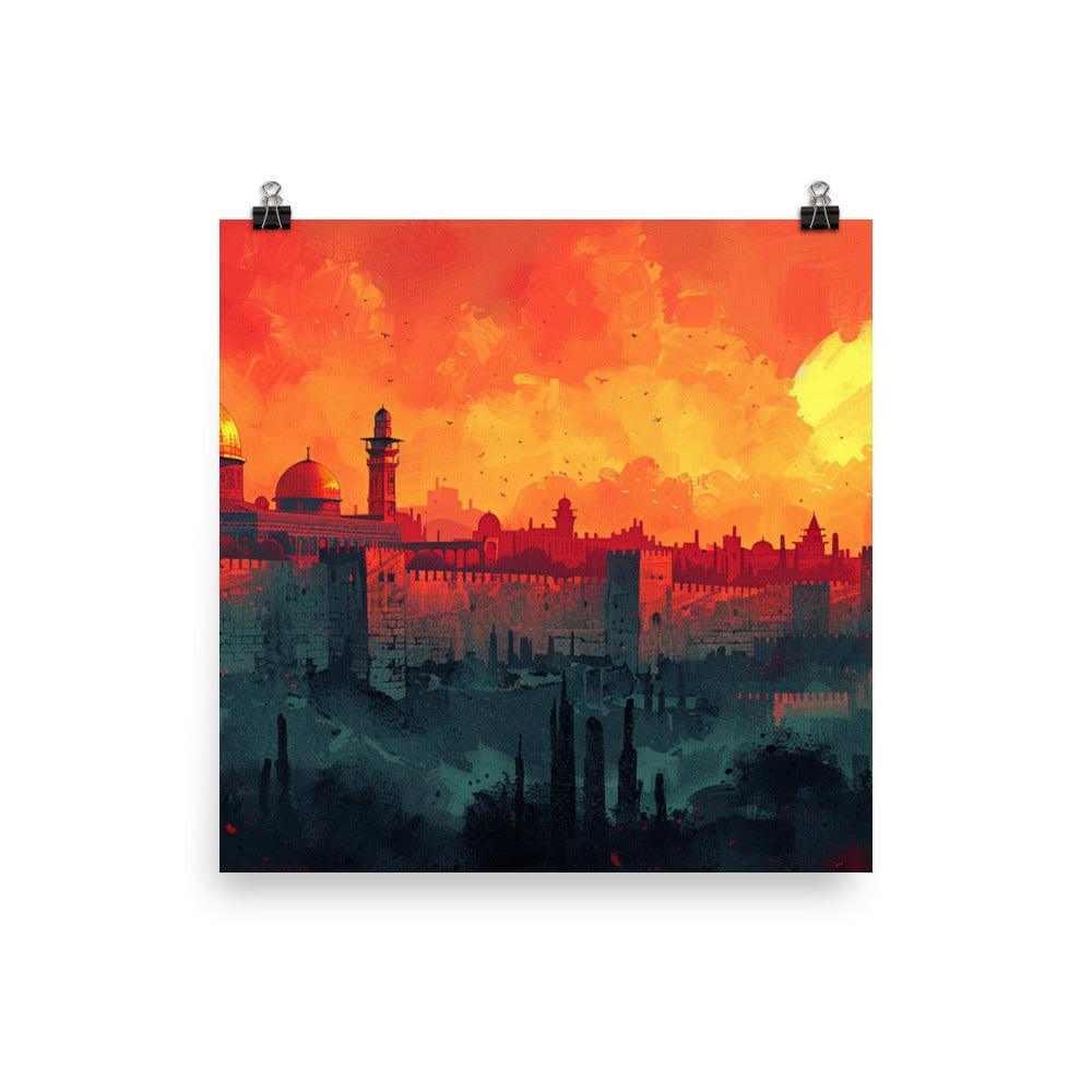 Israel Jerusalem Skyline at Sunset Poster - Oh Posters