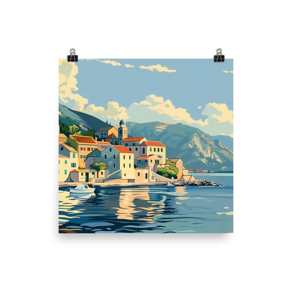 Montenegro Seaside Village Boats Mountain View Poster - Oh Posters