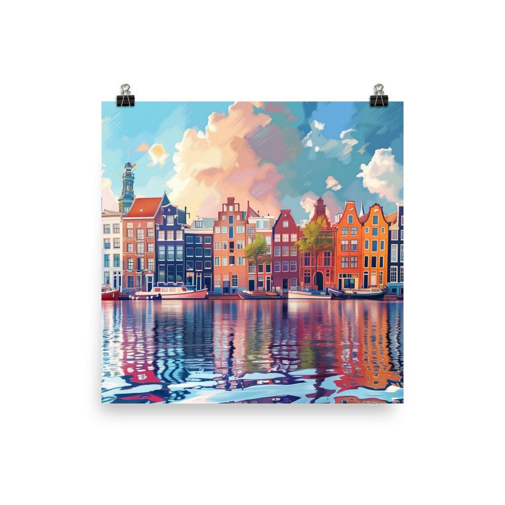 Netherlands Colorful Amsterdam Canal Rowhouses Poster - Oh Posters