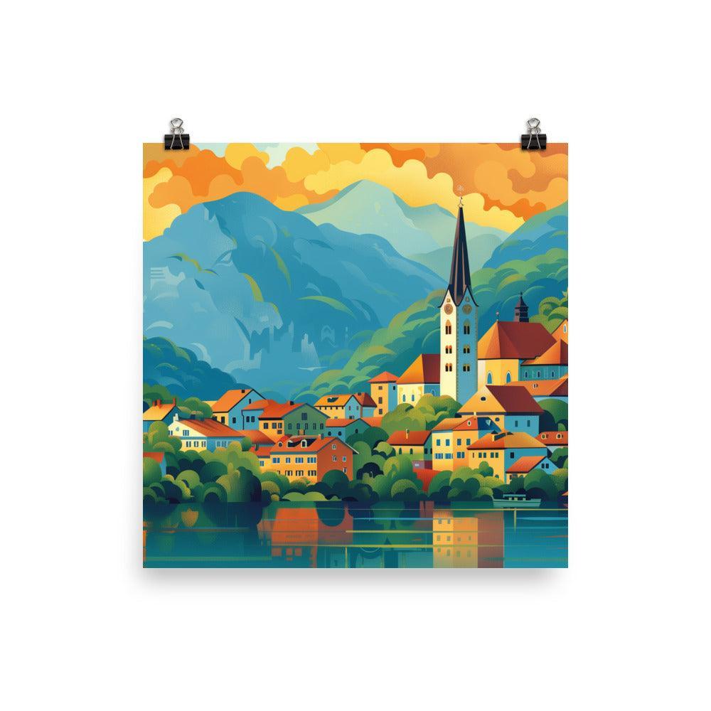 Slovenia Colorful Mountain Village Poster - Oh Posters