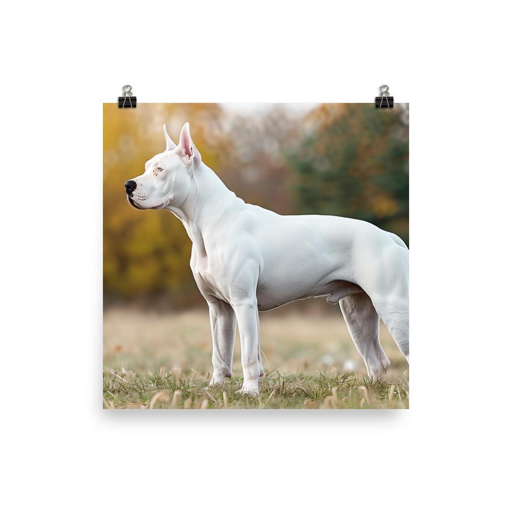 Dogo Argentino Standing in Autumn Field Portrait Poster - Oh Posters