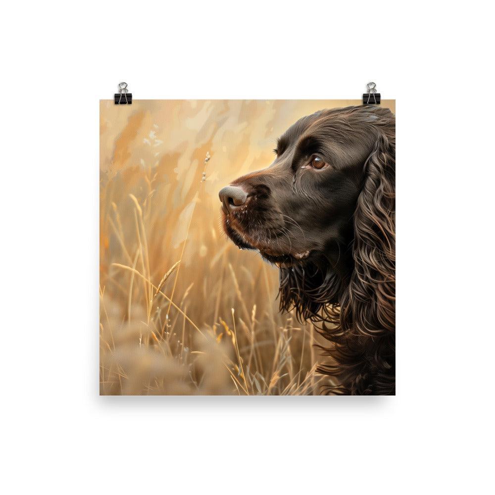 Field Spaniel in Golden Meadow Portrait Poster - Oh Posters