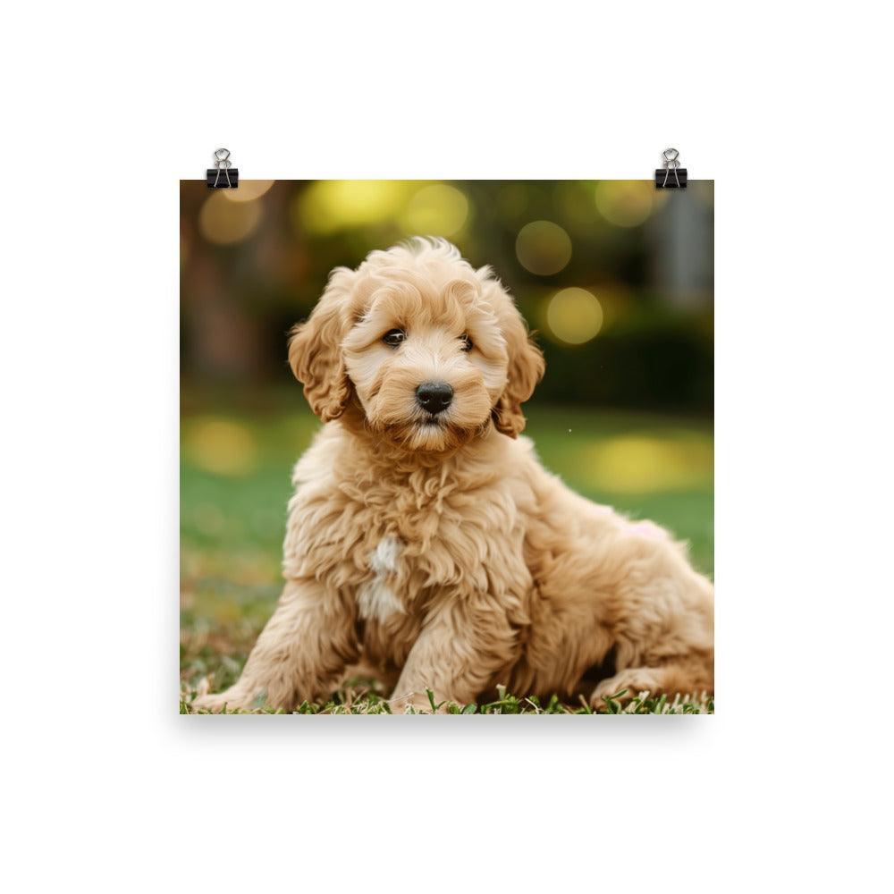 Goldendoodle Puppy in Green Field Poster - Oh Posters