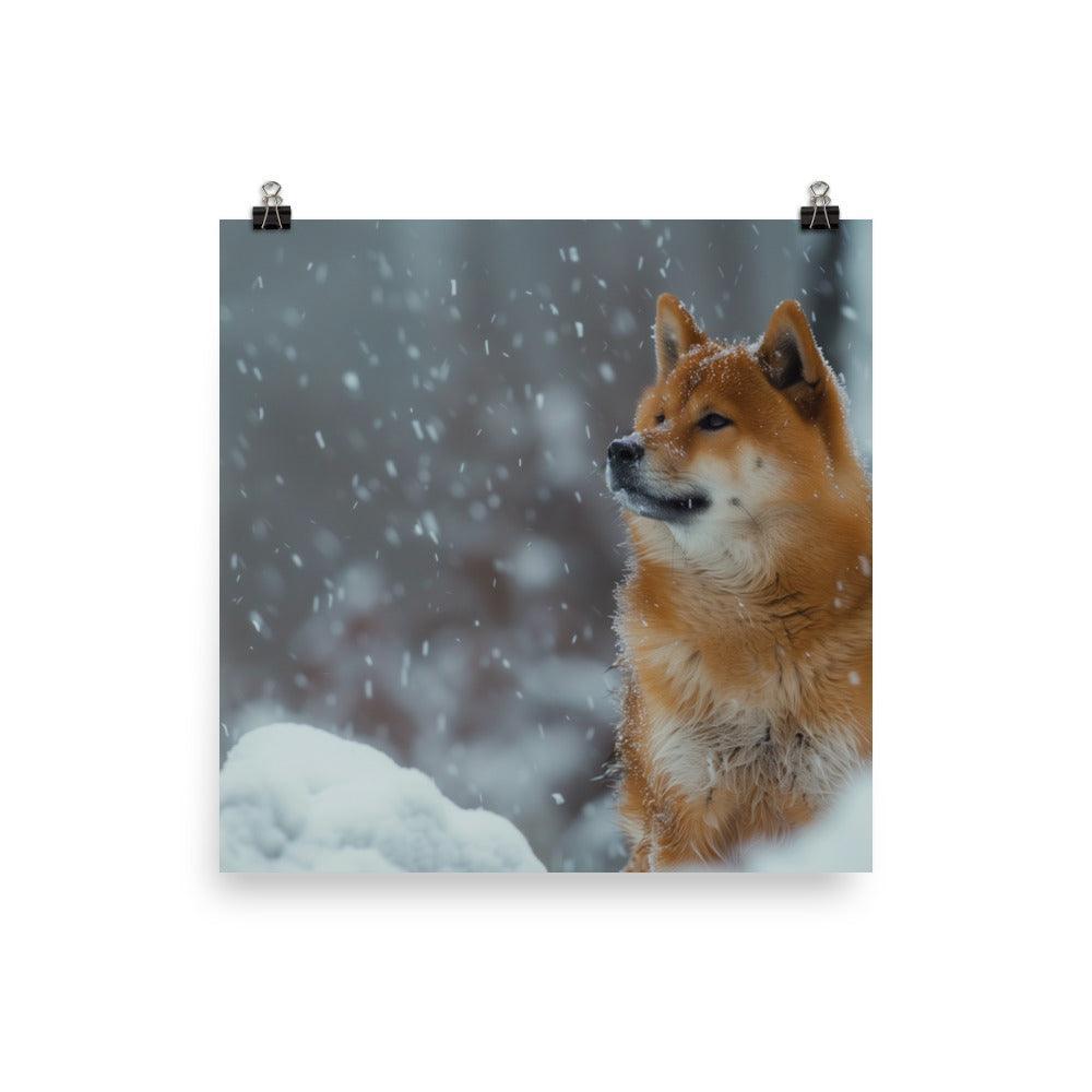 Hokkaido Dog During Winter Snowfall Poster - Oh Posters