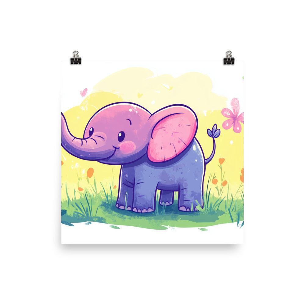 Cute Kids Elephant Cartoon Illustration Poster - Oh Posters