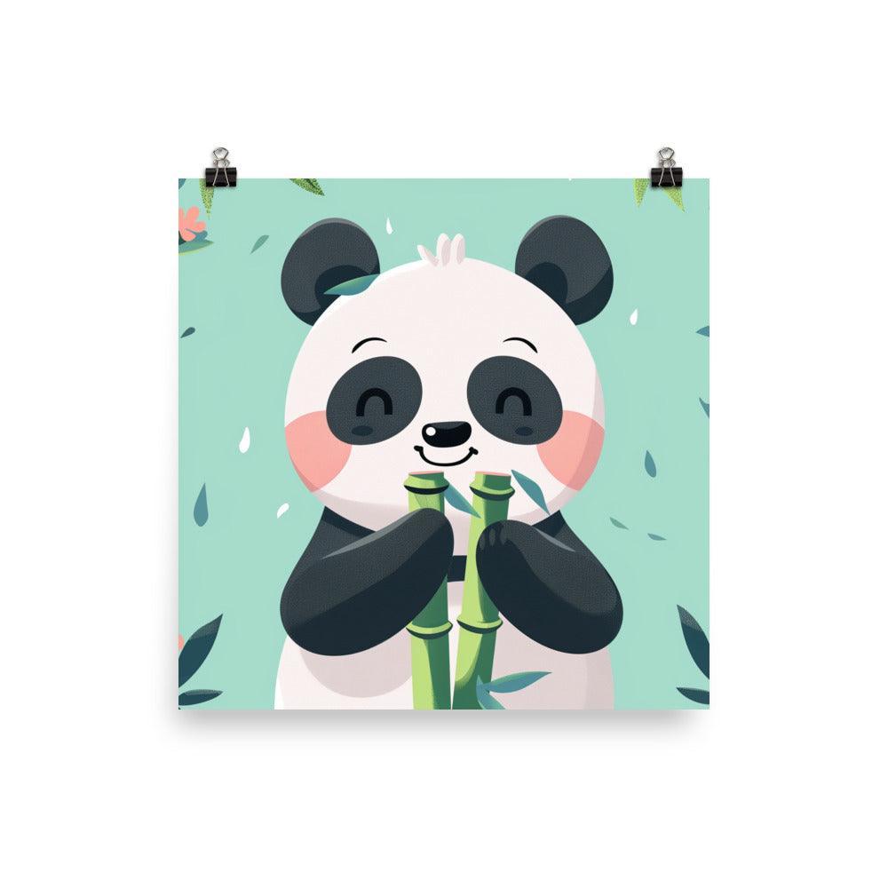 Cute Panda Eating Bamboo Kids Cartoon Illustration Poster - Oh Posters