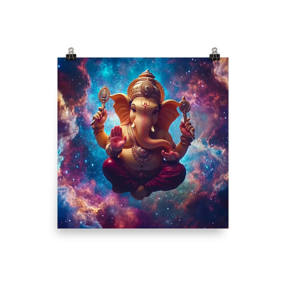 Ganesh with Cosmic Aura Mystical Space Artwork Poster - Oh Posters