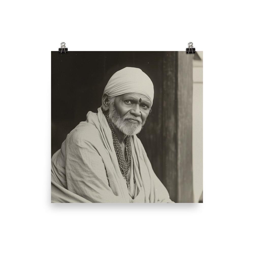 Serene Sai Baba Vintage Monochrome Photograph Poster - Oh Posters