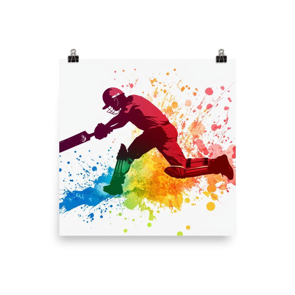 Colorful Cricket Batsman with Splatter Paint Effect Poster - Oh Posters