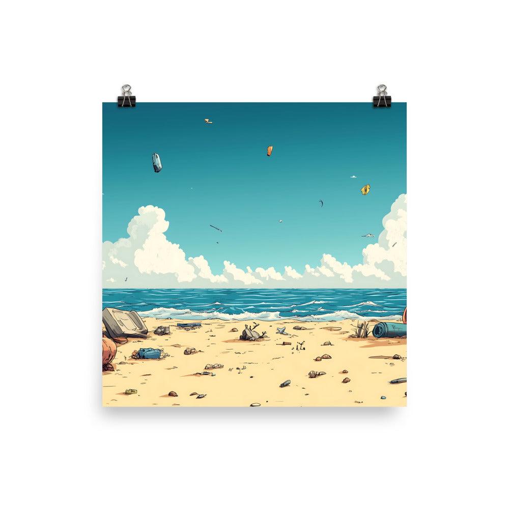 Beach Cleanup Awareness Scenic Ocean View Littered Shore Poster - Oh Posters