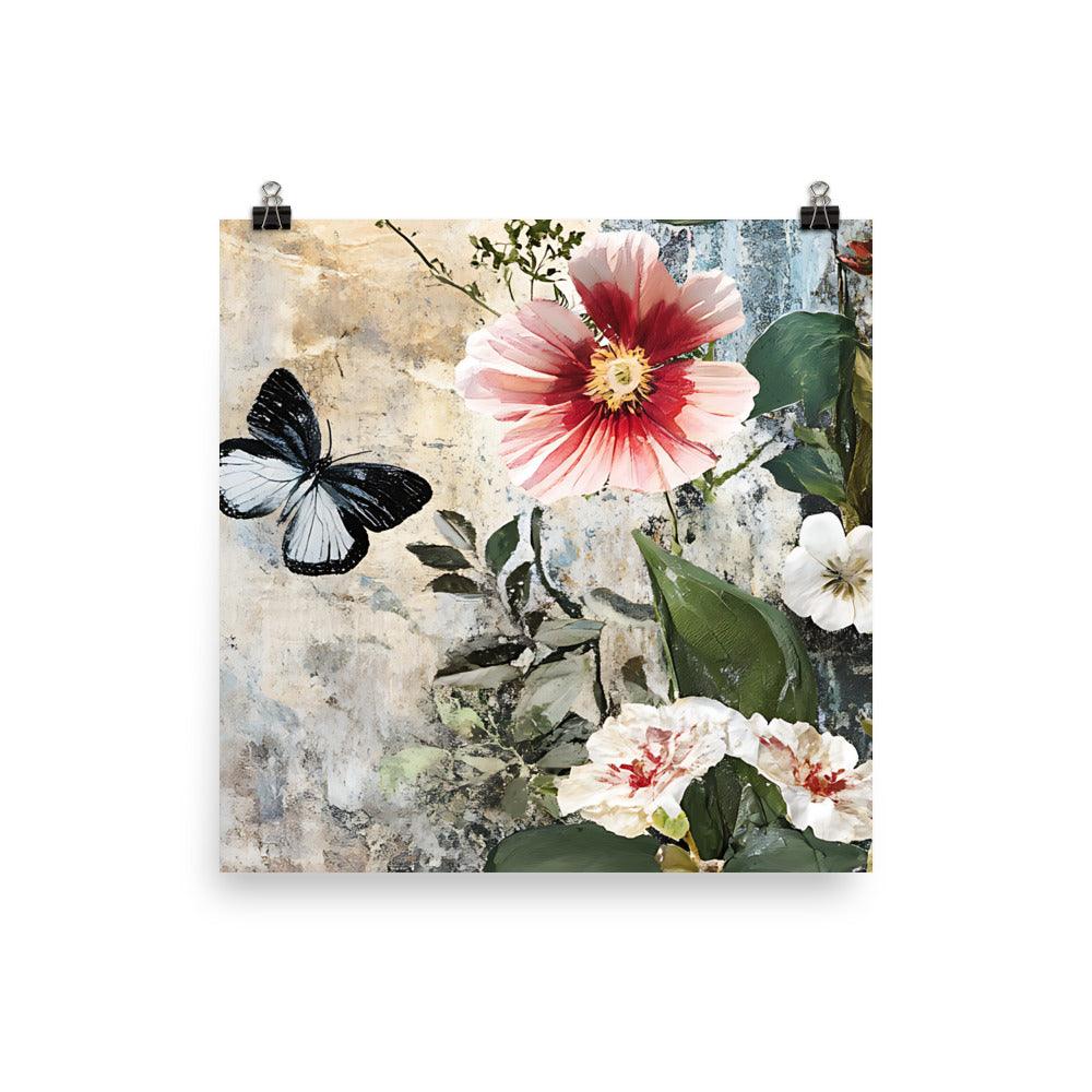 Boho Floral Serenity with Butterfly and Blooms Poster - Oh Posters