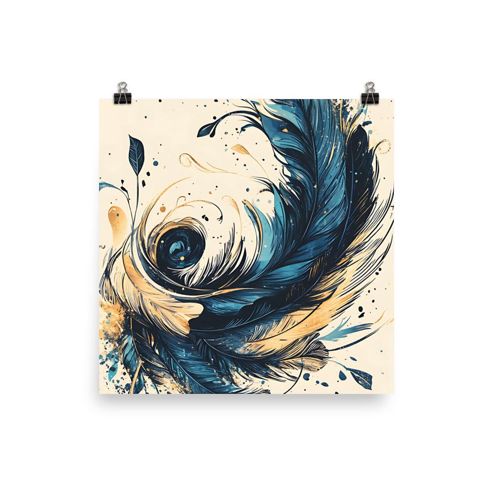 Boho Feather Swirl with Leaves Poster - Oh Posters