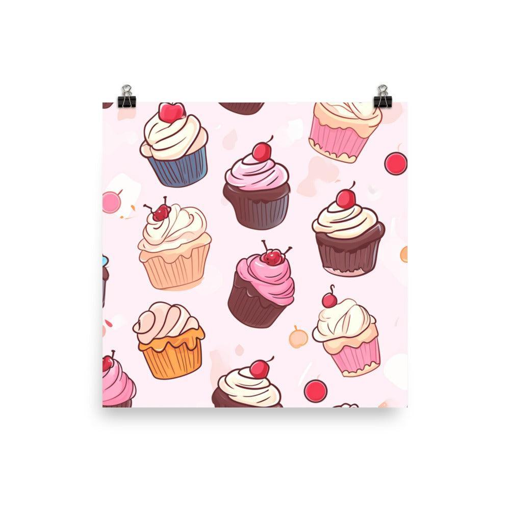 Kawaii Cupcakes Pattern in Pastel Tones Poster - Oh Posters