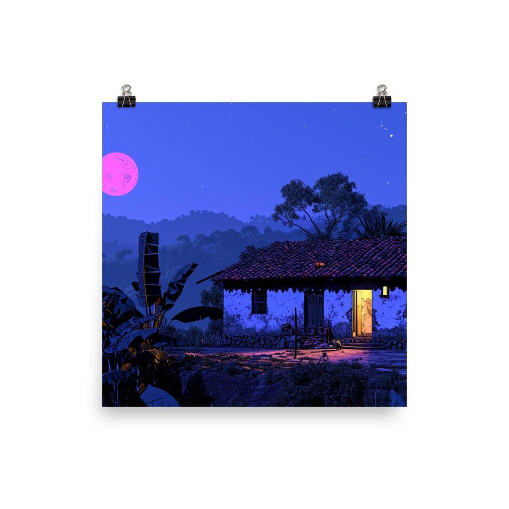 Indian Night Sky Village Home Game Style Art Poster - Oh Posters