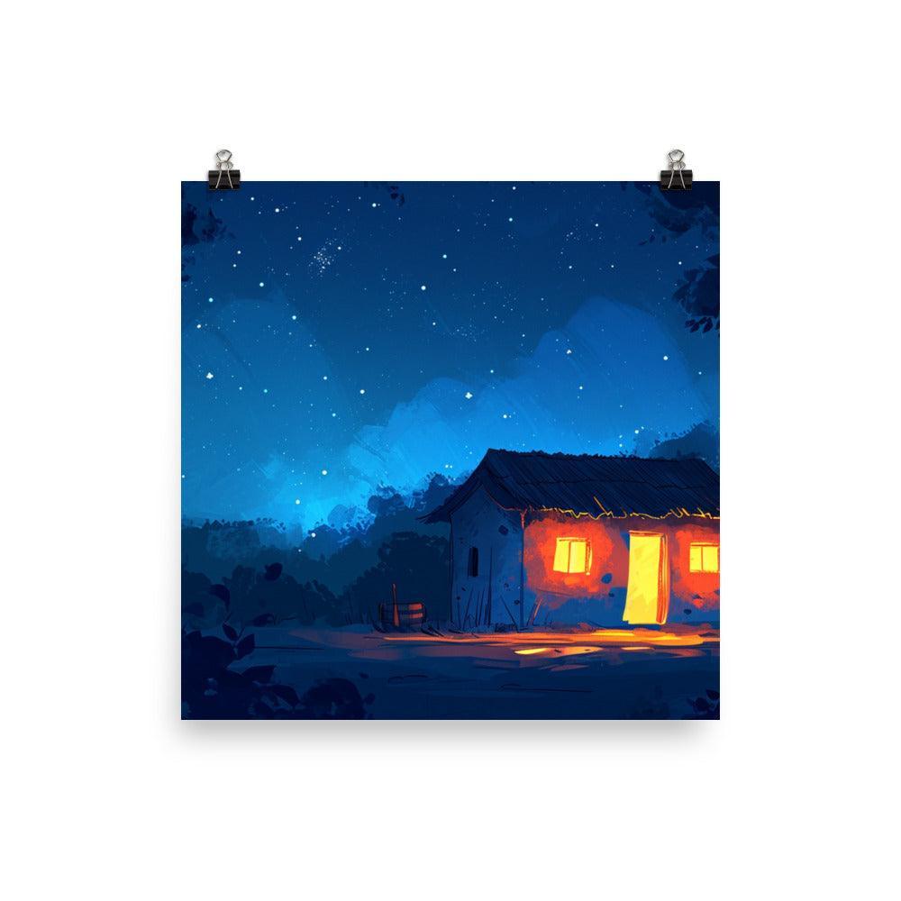 Indian Night Sky Village Home Game Style Art Poster - Oh Posters