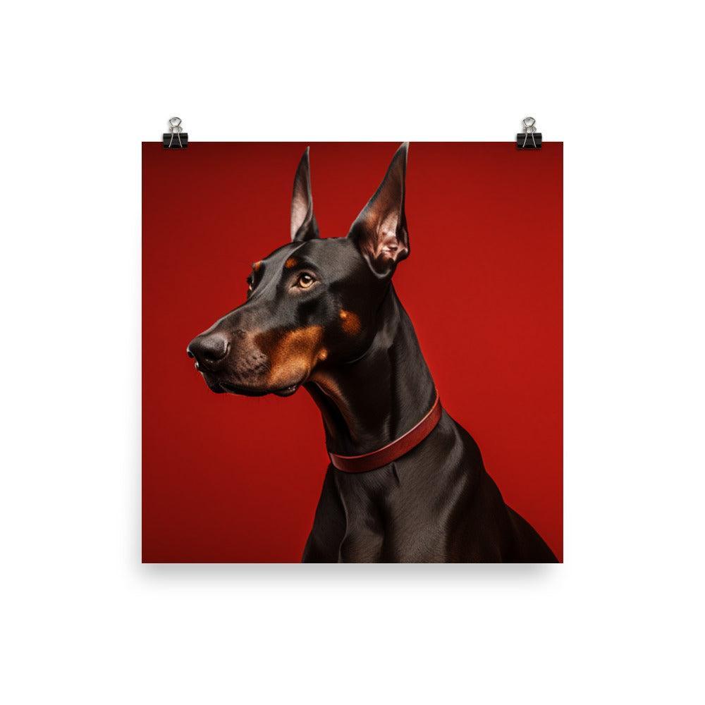 Dobermann Elegant Profile on Red Background Dog Poster - Oh Posters