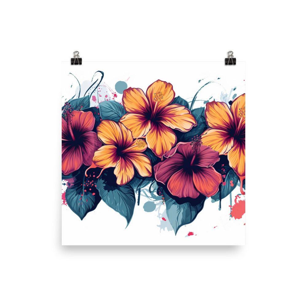 Tropical Hibiscus Floral Digital Artwork Poster - Oh Posters