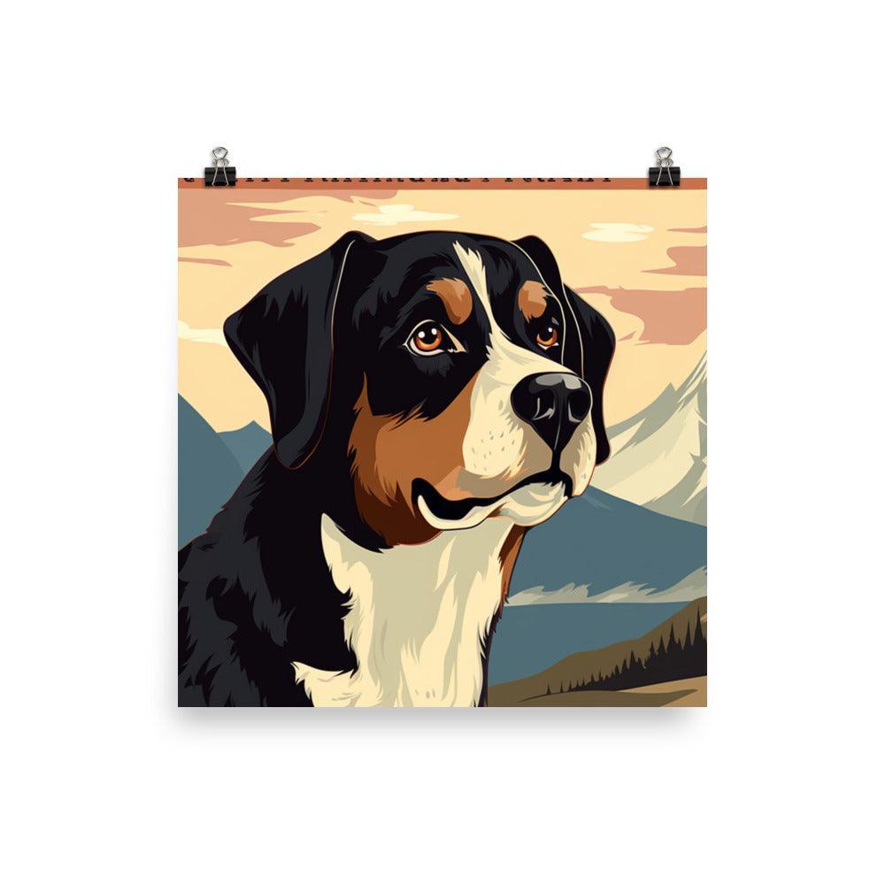 Entlebucher Mountain Dog Retro Style Mountain Illustration Poster - Oh Posters