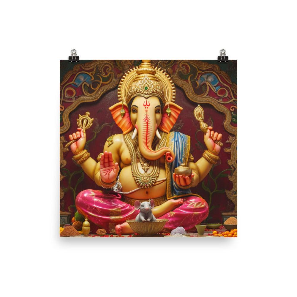 Ganesha Figurine Traditional Hindu Deity Illustration Poster - Oh Posters