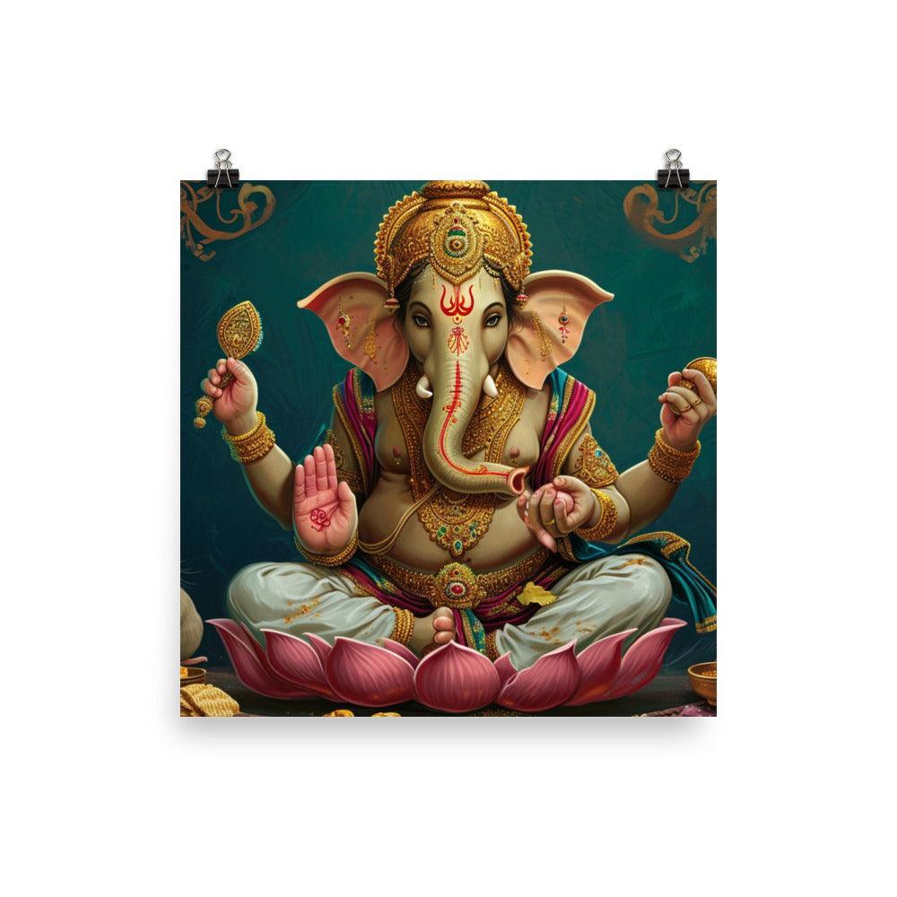 Ganesha Sacred Elephant God with Offerings and Incense Poster - Oh Posters